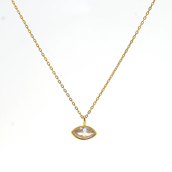 Women's Stainless Steel Marquise Zircon Pendant Necklace With Emerald And White Diamond Accents Geometric Horseeye Design Electroplated Ochain