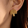 Women's Stainless Steel Metal Ball Splicing Big Tree Earrings With Electroplating Design And Fashion Style