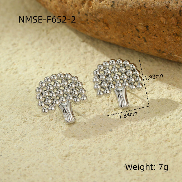 Women's Stainless Steel Metal Ball Splicing Big Tree Earrings With Electroplating Design And Fashion Style