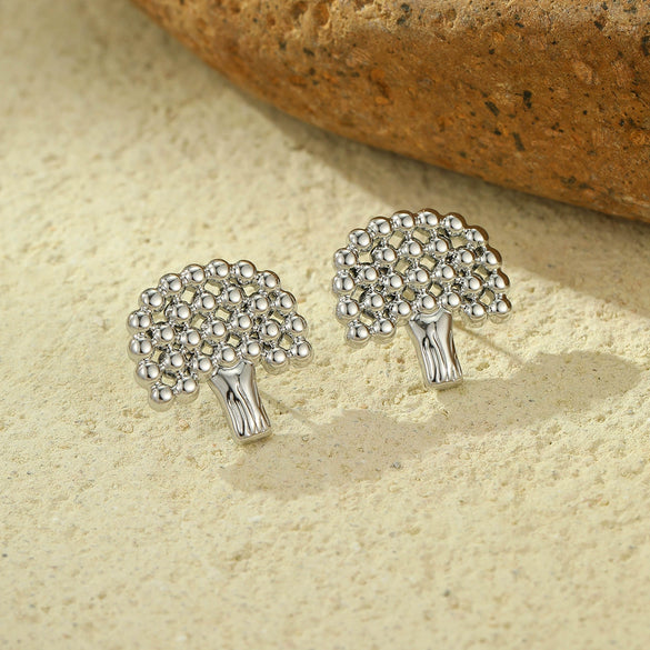 Women's Stainless Steel Metal Ball Splicing Big Tree Earrings With Electroplating Design And Fashion Style