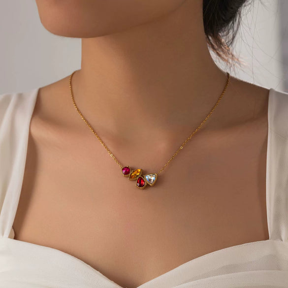 Women's Stainless Steel Minimalist Geometric And Drop Shape Ruby Zircon Clavicle Necklace