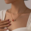Women's Stainless Steel Minimalist Geometric And Drop Shape Ruby Zircon Clavicle Necklace