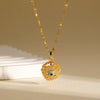 Women's Stainless Steel Mixed Gemstone Setting Simple Geometric Electroplated Devil's Eye Rotating Pendant Necklace