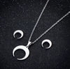 Women's Stainless Steel Moon Stud Earrings And Necklace Set With Geometric Pendant And Electroplated Finish