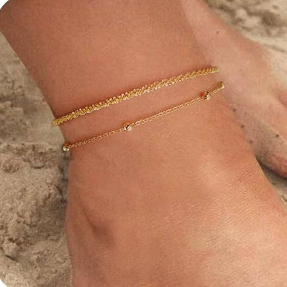 Women's Stainless Steel Multi Layer Geometric Anklet Beach Foot Chain Fashion Jewelry
