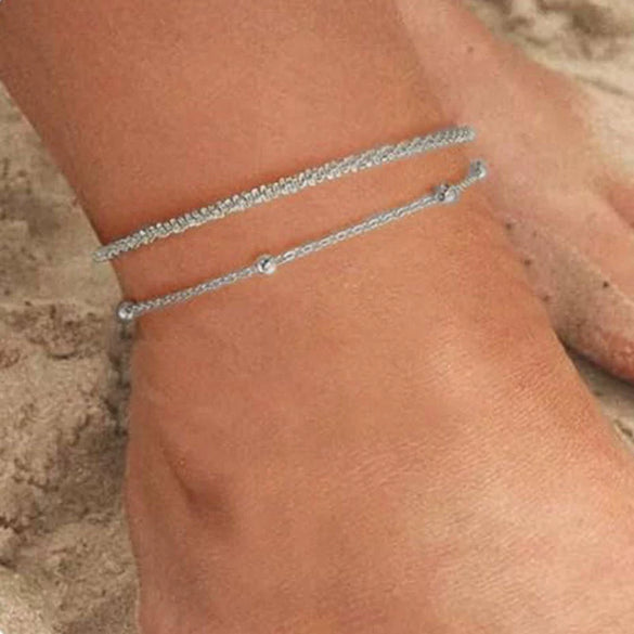 Women's Stainless Steel Multi Layer Geometric Anklet Beach Foot Chain Fashion Jewelry