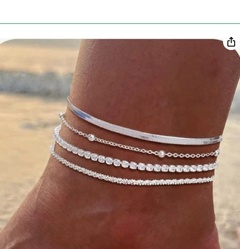 Women's Stainless Steel Multi Layer Geometric Anklet Beach Foot Chain Fashion Jewelry