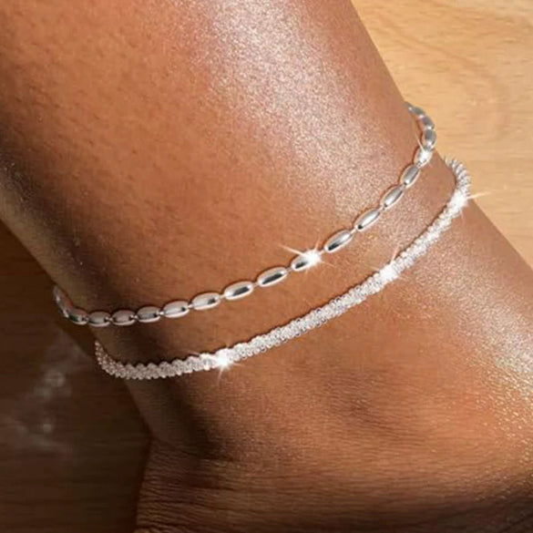 Women's Stainless Steel Multi Layer Geometric Anklet Beach Foot Chain Fashion Jewelry
