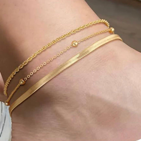 Women's Stainless Steel Multi Layer Geometric Anklet Beach Foot Chain Fashion Jewelry