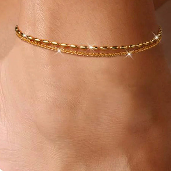 Women's Stainless Steel Multi Layer Geometric Anklet Beach Foot Chain Fashion Jewelry