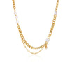 Women's Stainless Steel Multi Layer Pearl Necklace With Geometric Zircon Pendant And Vacuum Gold Plated Chain