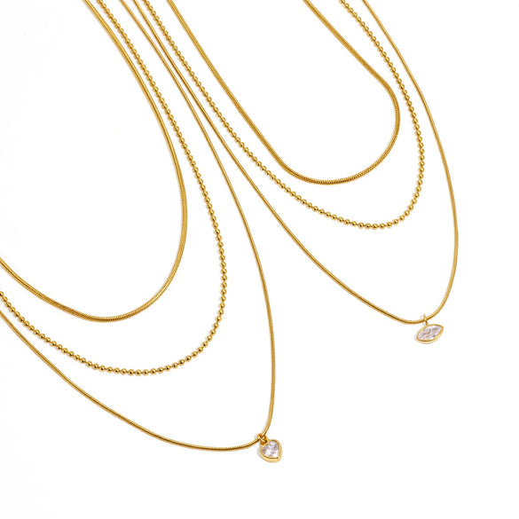 Women's Stainless Steel Multilayer Clavicle Necklace With Geometric Pendant And Pvd Vacuum Gold Plating