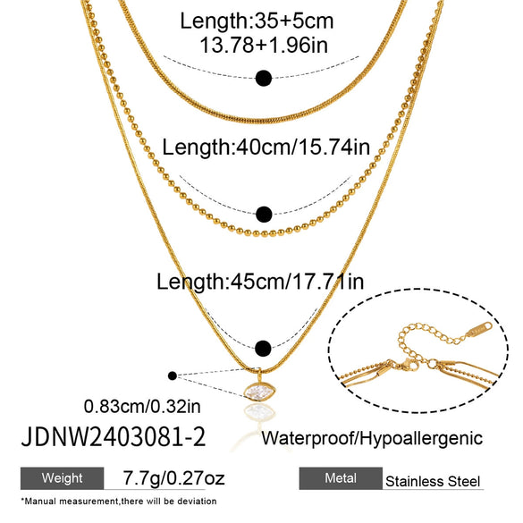 Women's Stainless Steel Multilayer Clavicle Necklace With Geometric Pendant And Pvd Vacuum Gold Plating