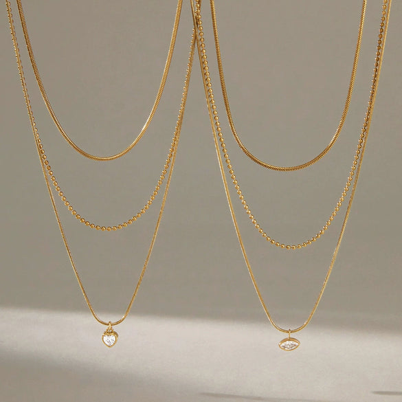 Women's Stainless Steel Multilayer Clavicle Necklace With Geometric Pendant And Pvd Vacuum Gold Plating