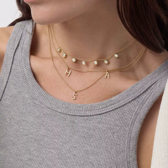 Women's Stainless Steel Multizircon Geometric Dotted Diamond O Word Chain Necklace Light Luxury Style
