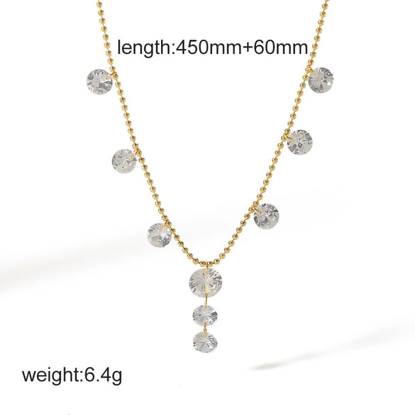Women's Stainless Steel Multizircon Geometric Dotted Diamond O Word Chain Necklace Light Luxury Style