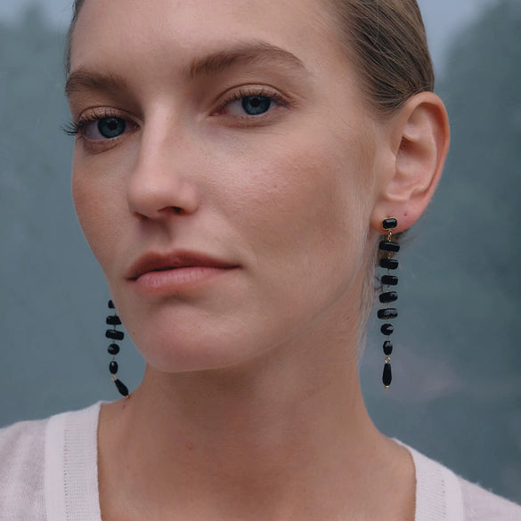 Women's Stainless Steel Natural Stone Tassel Earrings Geometric Plated Dangle Earrings Elegant Pierced Jewelry