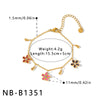 Women's Stainless Steel Necklace And Bracelet Set With Floral Enamel Design Rhinestone Inlay And 18K Vacuum Plated Geometric Style