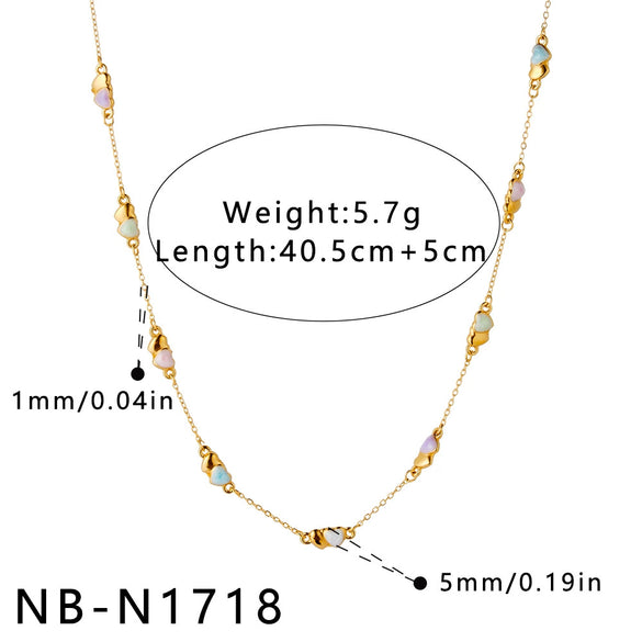 Women's Stainless Steel Necklace And Bracelet Set With Geometric Crab Heart Pattern And Oil Drip Electroplated Finish