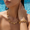 Women's Stainless Steel Necklace And Bracelet Set With Geometric Pattern And 18K Gold Vacuum Plated Commuter Style
