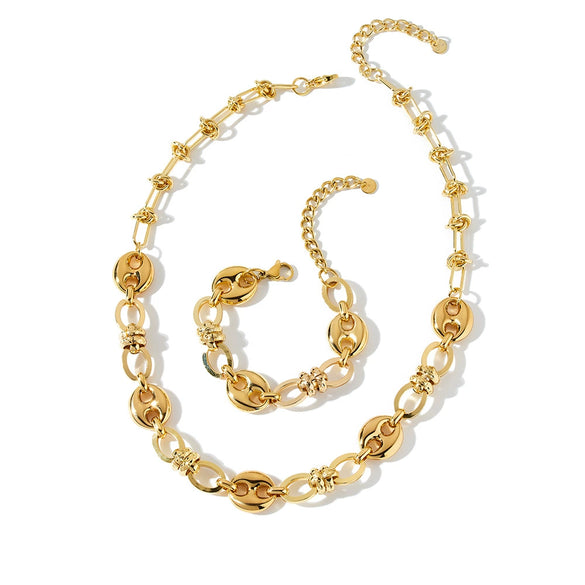 Women's Stainless Steel Necklace And Bracelet Set With Geometric Pattern And 18K Gold Vacuum Plated Commuter Style