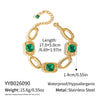 Women's Stainless Steel Necklace And Bracelet Set With Green Artificial Crystal Geometric Irregular Chain And Gold Tone Pvd Finish