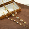 Women's Stainless Steel Necklace And Bracelet Set With Sunflower Pattern Geometric Design And 18K Vacuum Plated Enamel Finish