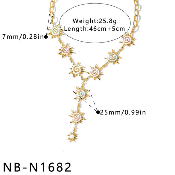 Women's Stainless Steel Necklace And Bracelet Set With Sunflower Pattern Geometric Design And 18K Vacuum Plated Enamel Finish