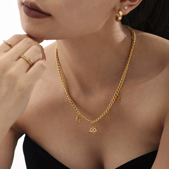Women's Stainless Steel Necklace And Bracelet Set With Zircon Pendant Electroplated Light Luxury Jewelry
