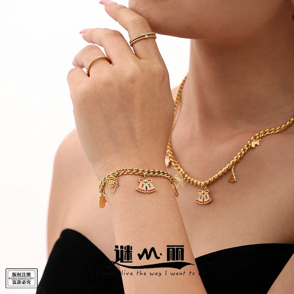 Women's Stainless Steel Necklace And Bracelet Set With Zircon Pendant Electroplated Light Luxury Jewelry