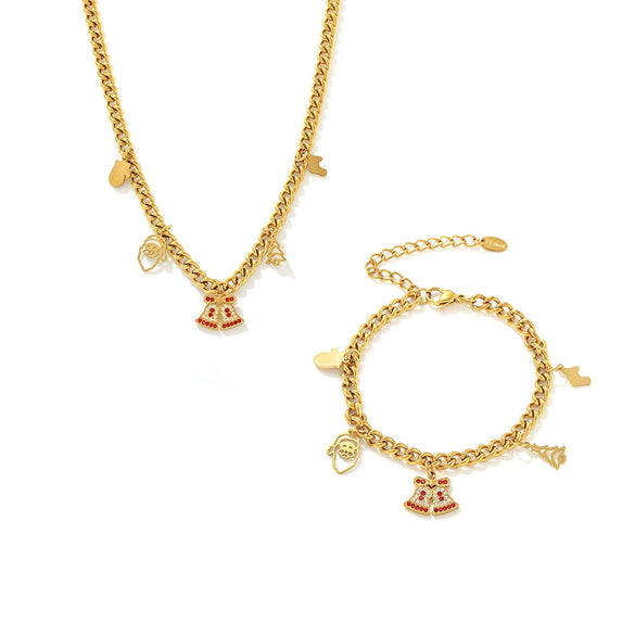 Women's Stainless Steel Necklace And Bracelet Set With Zircon Pendant Electroplated Light Luxury Jewelry