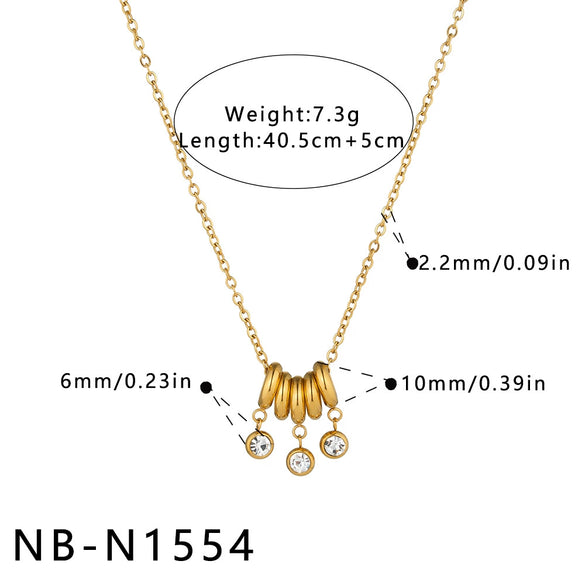 Women’s Stainless Steel Necklace And Earring Set With 18K Gold Plating Geometric Multi Pendant Rhinestone Design