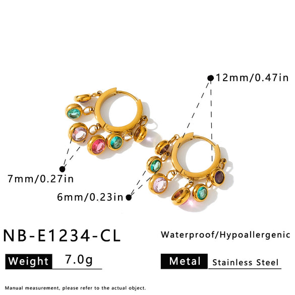 Women’s Stainless Steel Necklace And Earring Set With 18K Gold Plating Geometric Multi Pendant Rhinestone Design