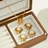 Women’s Stainless Steel Necklace And Earring Set With 18K Gold Plating Geometric Multi Pendant Rhinestone Design