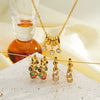 Women’s Stainless Steel Necklace And Earring Set With 18K Gold Plating Geometric Multi Pendant Rhinestone Design
