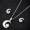 Women's Stainless Steel Necklace And Star Earrings Set With Geometric Cartooninspired Design And Electroplated Finish