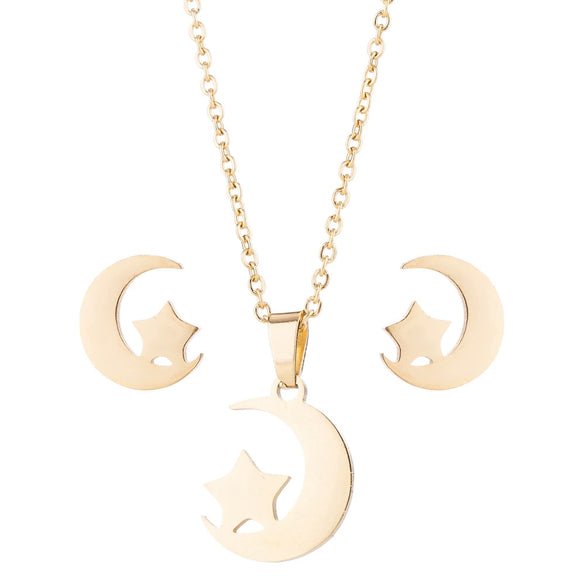 Women's Stainless Steel Necklace And Star Earrings Set With Geometric Cartooninspired Design And Electroplated Finish