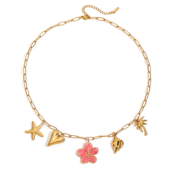 Women's Stainless Steel Necklace With Bow Pendant And Electroplating Design