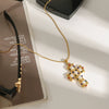 Women's Stainless Steel Necklace With Geometric Pattern Cross Pendant Electroplated Inlaid With Colored Diamond And Pearl