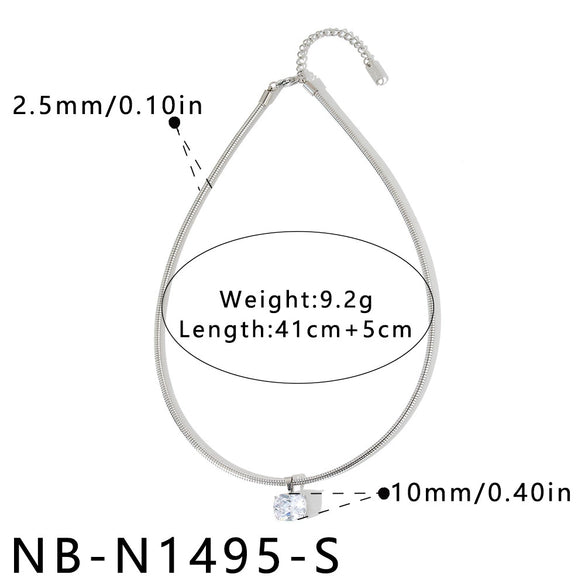 Women's Stainless Steel Necklace With Geometric Square Pattern Zircon Inlay And Vacuum Electroplated Finish