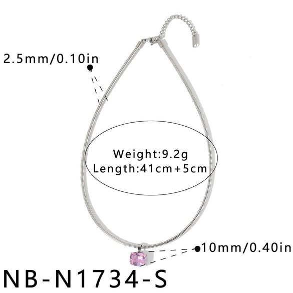 Women's Stainless Steel Necklace With Geometric Square Pattern Zircon Inlay And Vacuum Electroplated Finish