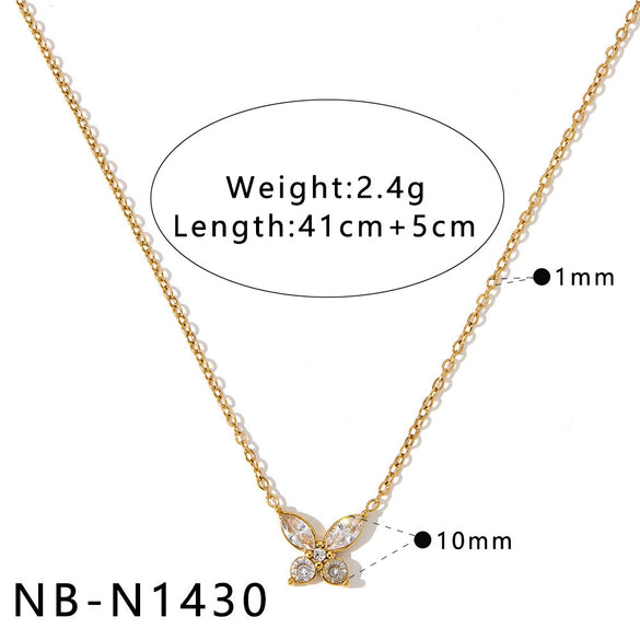 Women's Stainless Steel Necklace With Zircon Inlaid Heart Geometric Pendant 18K Gold Vacuum Plated Regular Clavicle Chain