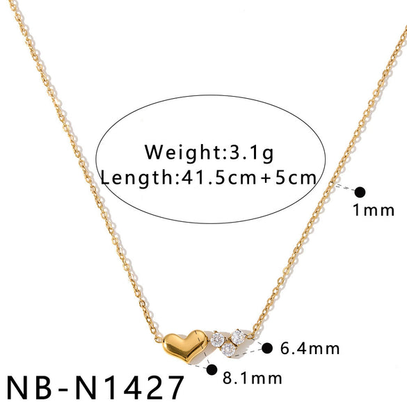 Women's Stainless Steel Necklace With Zircon Inlaid Heart Geometric Pendant 18K Gold Vacuum Plated Regular Clavicle Chain
