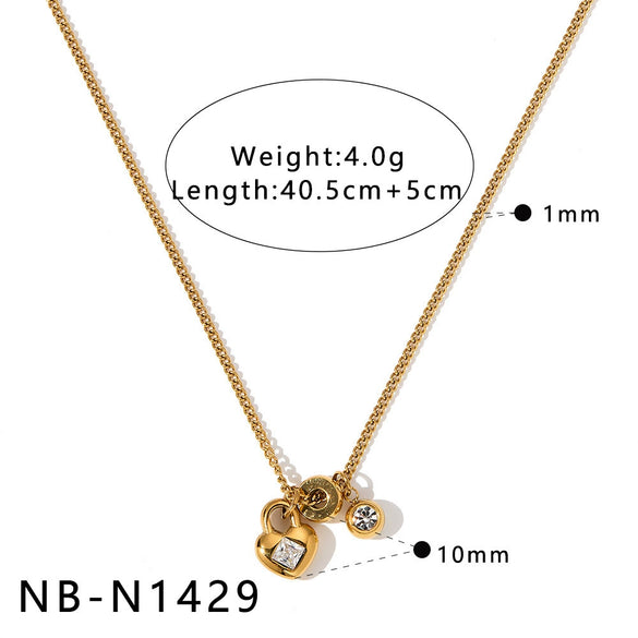 Women's Stainless Steel Necklace With Zircon Inlaid Heart Geometric Pendant 18K Gold Vacuum Plated Regular Clavicle Chain