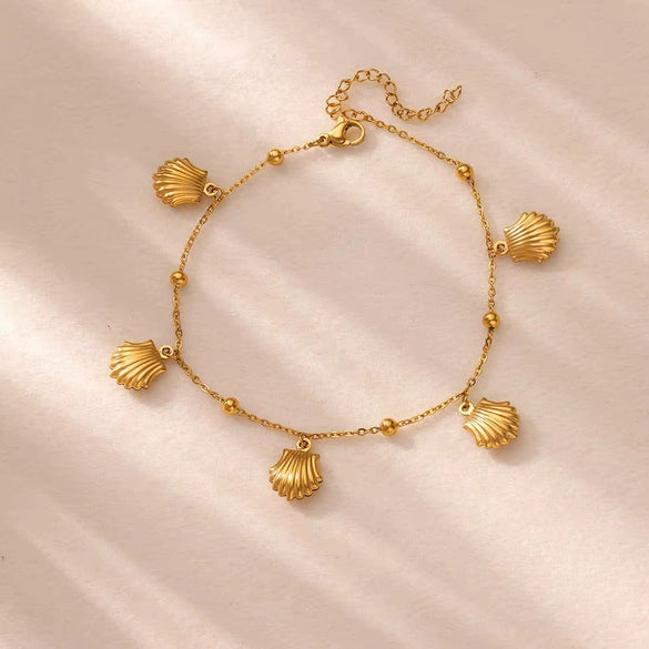 Women's Stainless Steel Ocean Series Anklet With Dolphin Starfish Shell Pendant