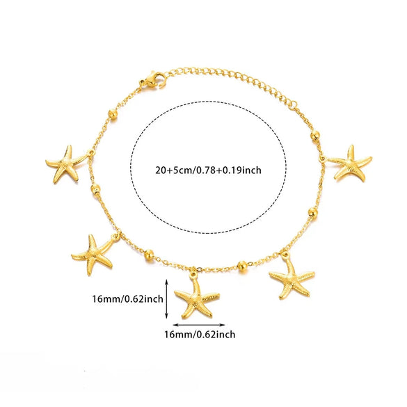 Women's Stainless Steel Ocean Series Anklet With Dolphin Starfish Shell Pendant