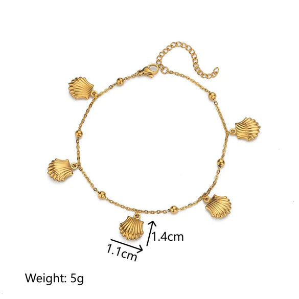 Women's Stainless Steel Ocean Series Anklet With Dolphin Starfish Shell Pendant
