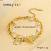 Women's Stainless Steel Ocean Style Geometric Starfish Shell Pearl Necklace And Bracelet Electroplated