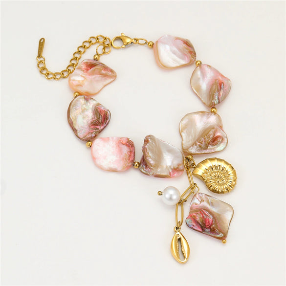 Women's Stainless Steel Ocean Style Irregular Shell Conch Bracelet With Electroplating