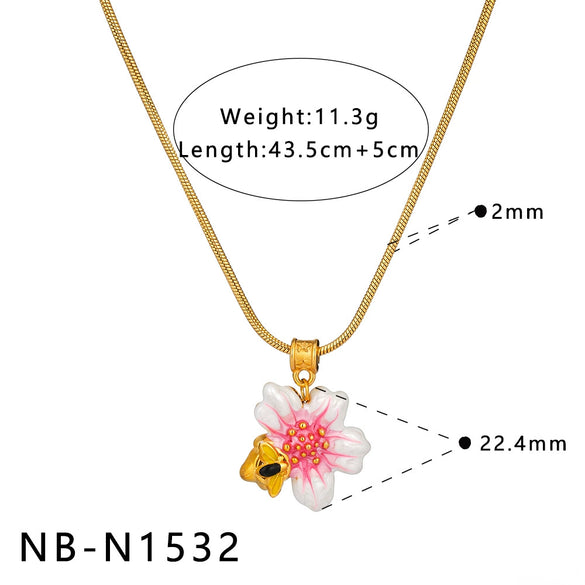 Women's Stainless Steel Oil Drip Flower Geometric Jewelry Set With Necklace Bracelet And Earrings In Gold Tone Vacuum Plating